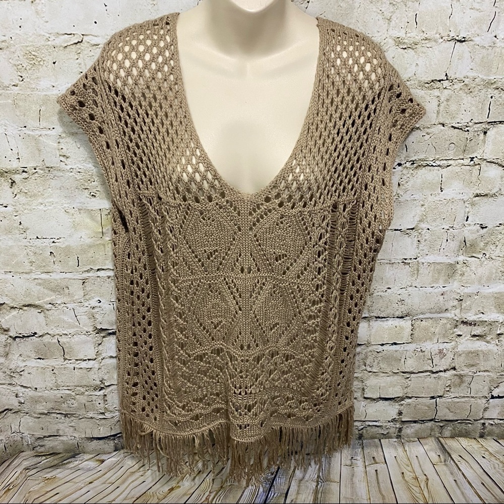 YA Los Angeles Tan Crochet Sleeveless Sweater
